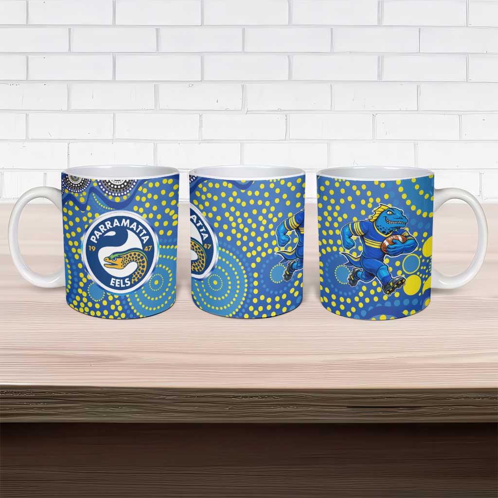 Parramatta Eels Ceramic Mug Aboriginal Dot Pattern - Rugby Mascot Heritage Pride