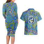 Parramatta Eels Couples Matching Long Sleeve Bodycon Dress and Hawaiian Shirt Aboriginal Dot Pattern - Rugby Mascot Heritage Pride
