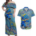 Parramatta Eels Couples Matching Off Shoulder Maxi Dress and Hawaiian Shirt Aboriginal Dot Pattern - Rugby Mascot Heritage Pride
