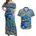 Parramatta Eels Couples Matching Off Shoulder Maxi Dress and Hawaiian Shirt Aboriginal Dot Pattern - Rugby Mascot Heritage Pride