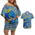 Parramatta Eels Couples Matching Off Shoulder Short Dress and Hawaiian Shirt Aboriginal Dot Pattern - Rugby Mascot Heritage Pride