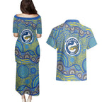 Parramatta Eels Couples Matching Puletasi and Hawaiian Shirt Aboriginal Dot Pattern - Rugby Mascot Heritage Pride