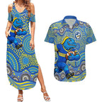 Parramatta Eels Couples Matching Summer Maxi Dress and Hawaiian Shirt Aboriginal Dot Pattern - Rugby Mascot Heritage Pride