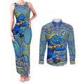 Parramatta Eels Couples Matching Tank Maxi Dress and Long Sleeve Button Shirt Aboriginal Dot Pattern - Rugby Mascot Heritage Pride