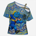 Parramatta Eels Cross Shoulder Shirt Aboriginal Dot Pattern - Rugby Mascot Heritage Pride