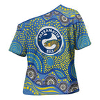 Parramatta Eels Cross Shoulder Shirt Aboriginal Dot Pattern - Rugby Mascot Heritage Pride
