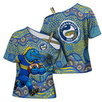 Parramatta Eels Cross Shoulder Shirt Aboriginal Dot Pattern - Rugby Mascot Heritage Pride