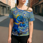 Parramatta Eels Cross Shoulder Shirt Aboriginal Dot Pattern - Rugby Mascot Heritage Pride