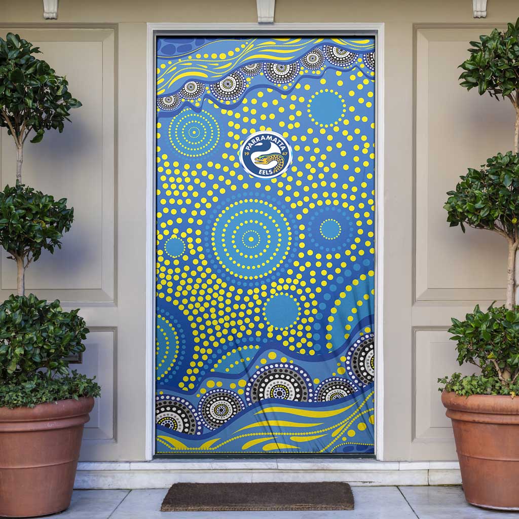 Parramatta Eels Door Cover Aboriginal Dot Pattern - Rugby Mascot Heritage Pride