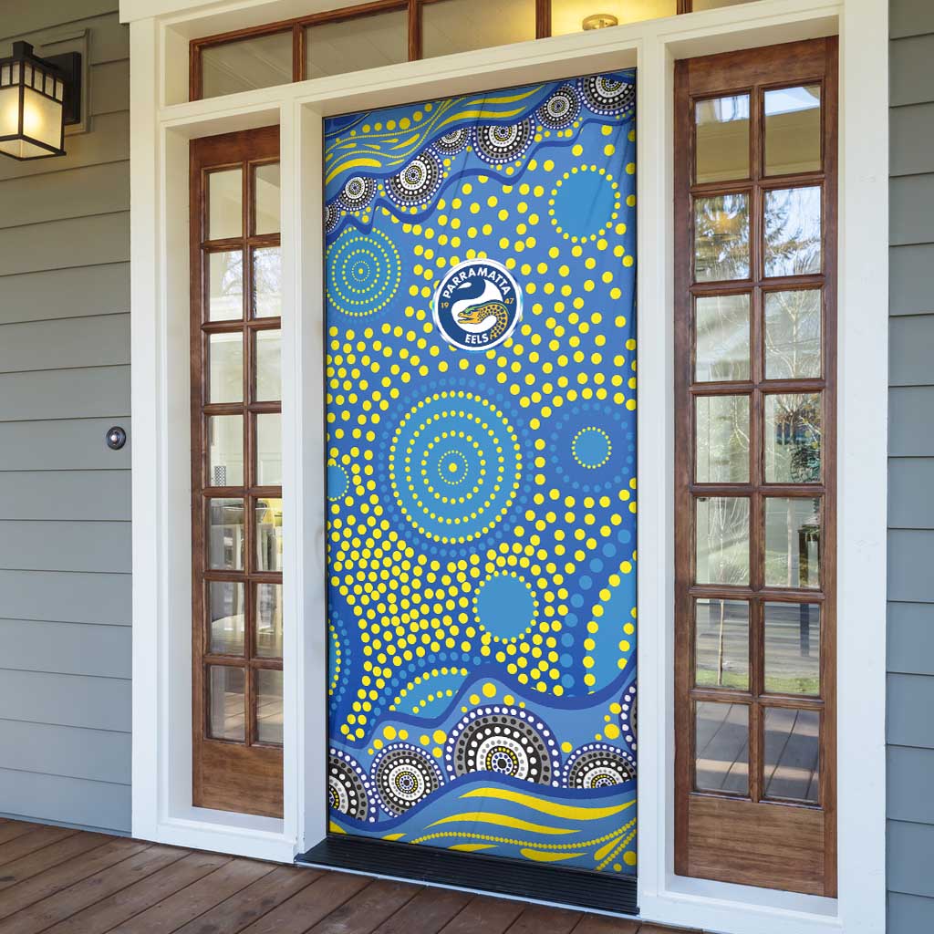 Parramatta Eels Door Cover Aboriginal Dot Pattern - Rugby Mascot Heritage Pride