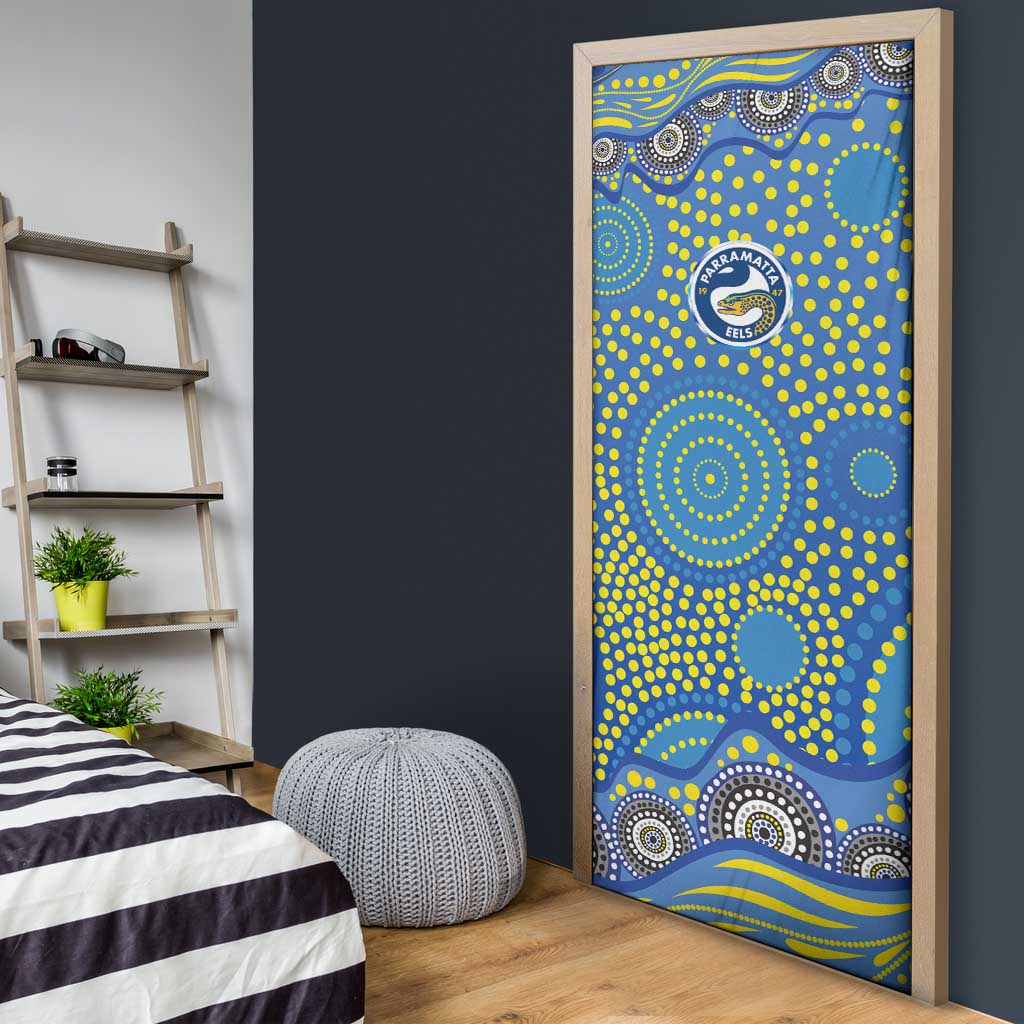 Parramatta Eels Door Cover Aboriginal Dot Pattern - Rugby Mascot Heritage Pride