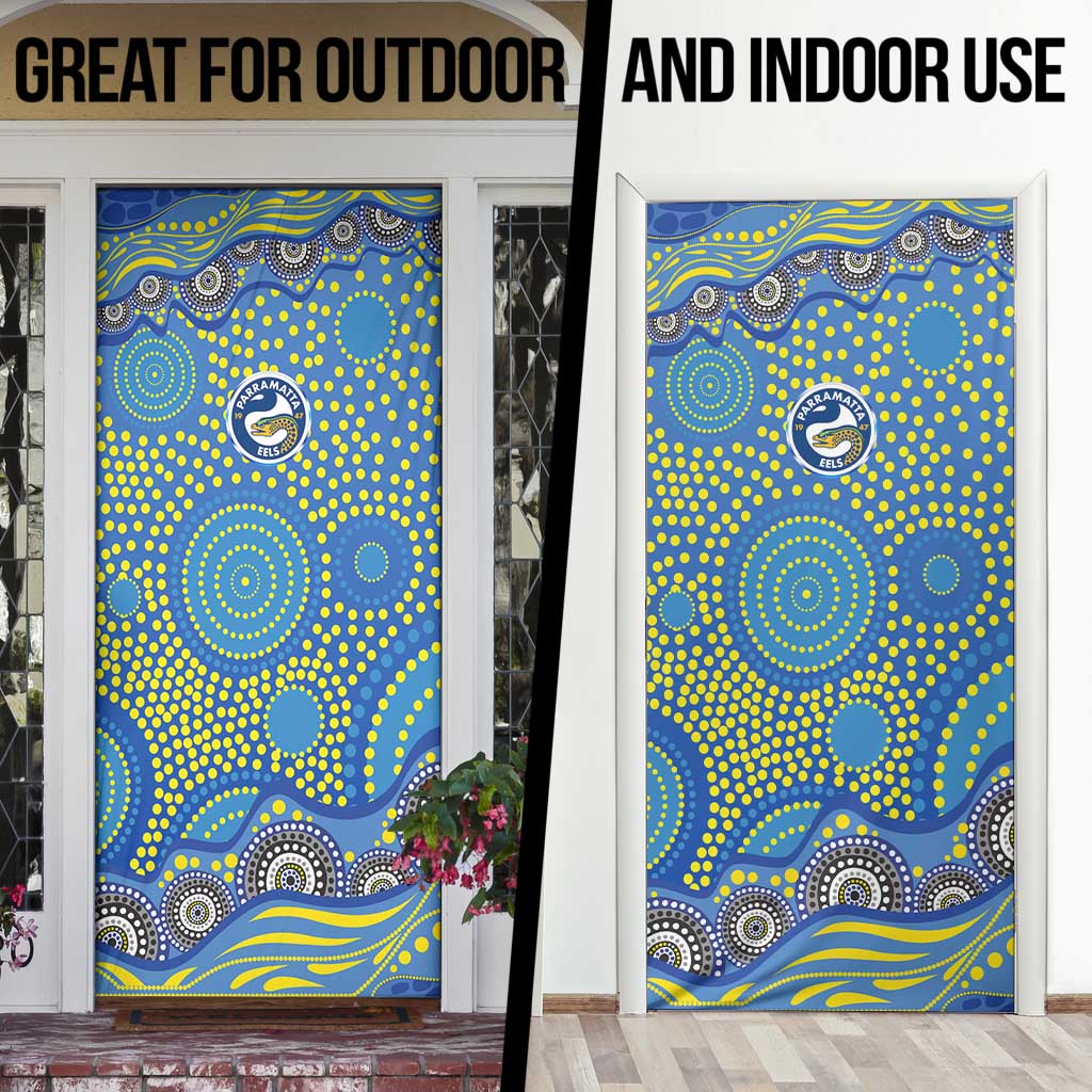 Parramatta Eels Door Cover Aboriginal Dot Pattern - Rugby Mascot Heritage Pride