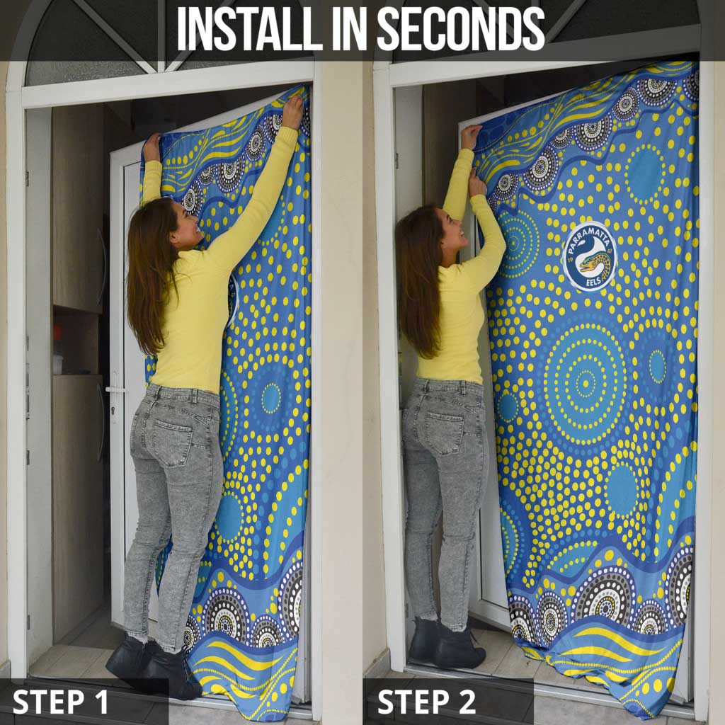 Parramatta Eels Door Cover Aboriginal Dot Pattern - Rugby Mascot Heritage Pride