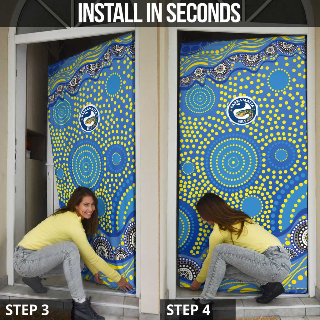 Parramatta Eels Door Cover Aboriginal Dot Pattern - Rugby Mascot Heritage Pride