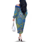 Parramatta Eels Family Matching Off The Shoulder Long Sleeve Dress and Hawaiian Shirt Aboriginal Dot Pattern - Rugby Mascot Heritage Pride