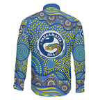 Parramatta Eels Family Matching Short Sleeve Bodycon Dress and Hawaiian Shirt Aboriginal Dot Pattern - Rugby Mascot Heritage Pride