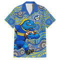Parramatta Eels Family Matching Summer Maxi Dress and Hawaiian Shirt Aboriginal Dot Pattern - Rugby Mascot Heritage Pride