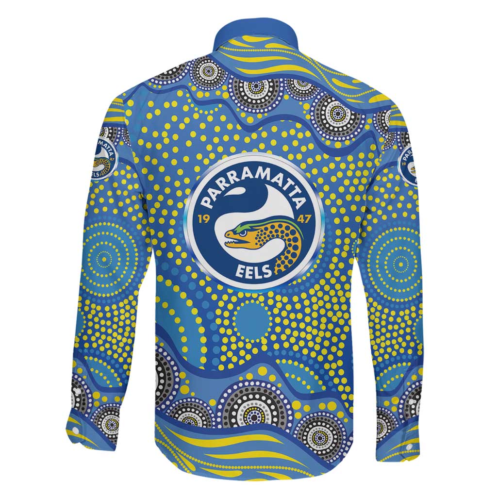 Parramatta Eels Family Matching Summer Maxi Dress and Hawaiian Shirt Aboriginal Dot Pattern - Rugby Mascot Heritage Pride