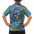 Parramatta Eels Family Matching Tank Maxi Dress and Hawaiian Shirt Aboriginal Dot Pattern - Rugby Mascot Heritage Pride