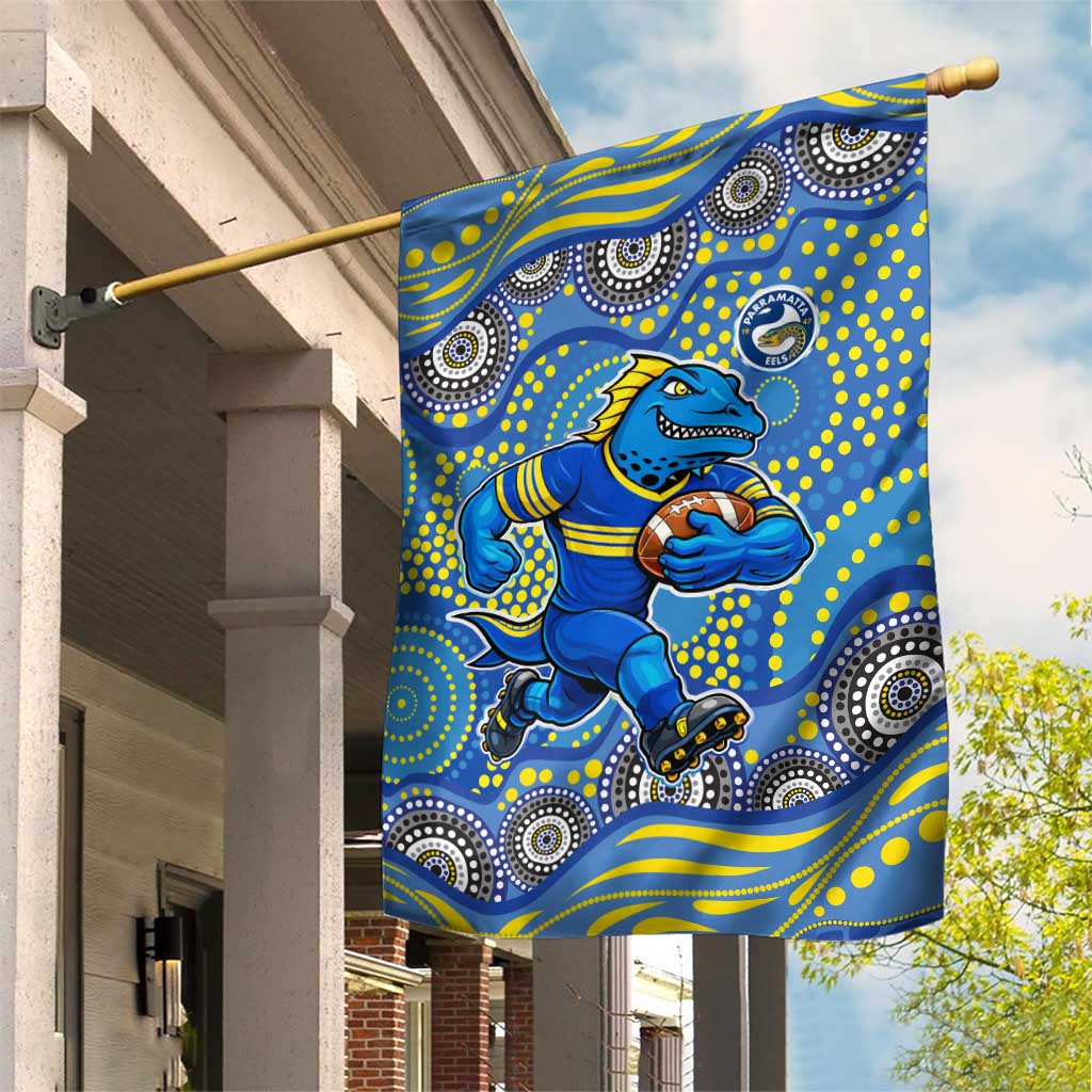 Parramatta Eels Garden Flag Aboriginal Dot Pattern - Rugby Mascot Heritage Pride
