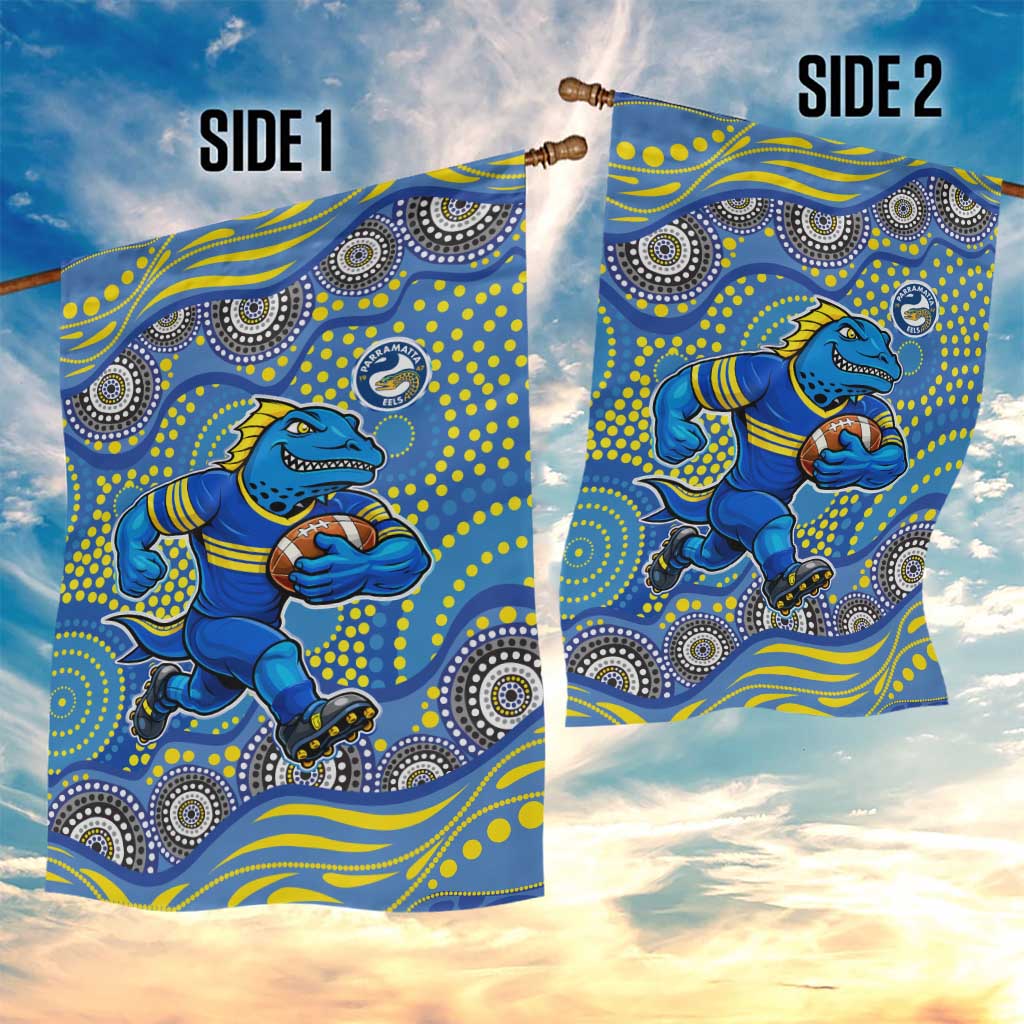 Parramatta Eels Garden Flag Aboriginal Dot Pattern - Rugby Mascot Heritage Pride