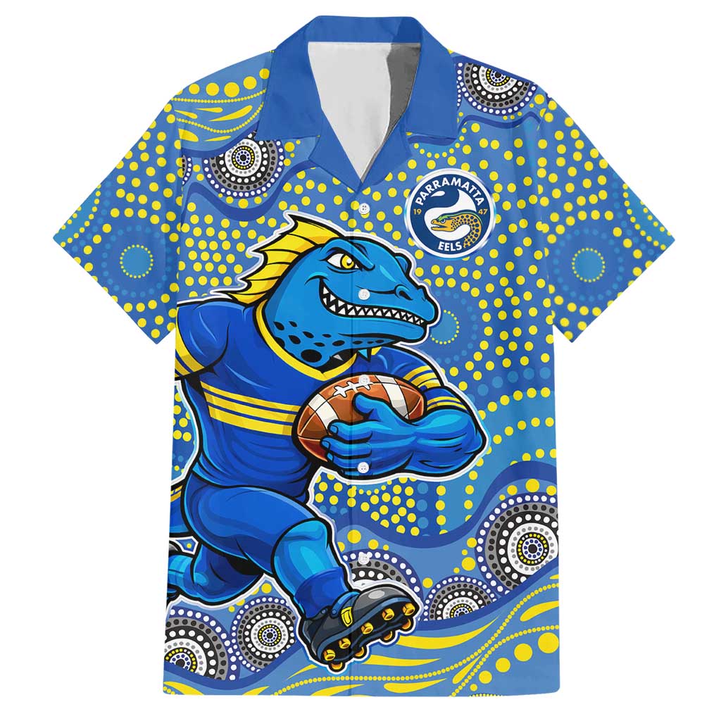 Parramatta Eels Hawaiian Shirt Aboriginal Dot Pattern - Rugby Mascot Heritage Pride