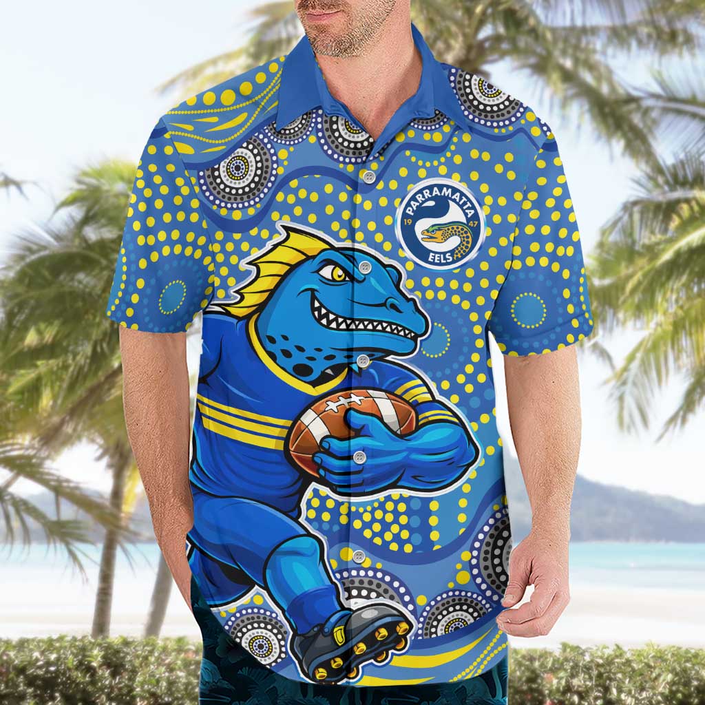 Parramatta Eels Hawaiian Shirt Aboriginal Dot Pattern - Rugby Mascot Heritage Pride