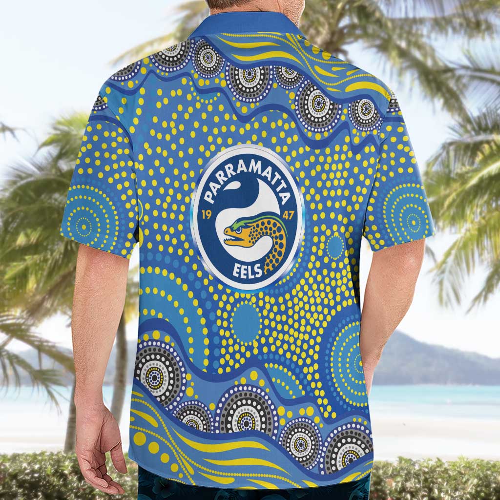 Parramatta Eels Hawaiian Shirt Aboriginal Dot Pattern - Rugby Mascot Heritage Pride