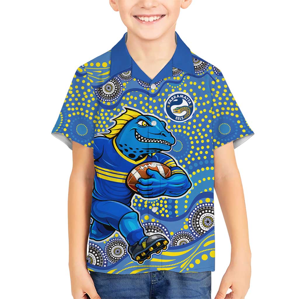 Parramatta Eels Hawaiian Shirt Aboriginal Dot Pattern - Rugby Mascot Heritage Pride