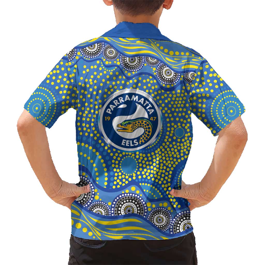 Parramatta Eels Hawaiian Shirt Aboriginal Dot Pattern - Rugby Mascot Heritage Pride