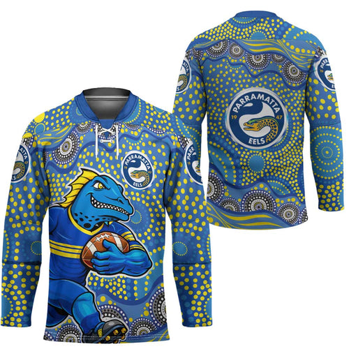 Parramatta Eels Hockey Jersey Aboriginal Dot Pattern - Rugby Mascot Heritage Pride
