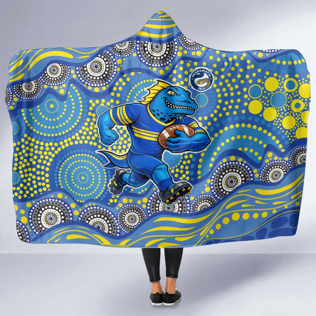 Parramatta Eels Hooded Blanket Aboriginal Dot Pattern - Rugby Mascot Heritage Pride