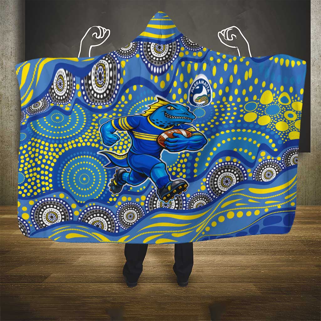 Parramatta Eels Hooded Blanket Aboriginal Dot Pattern - Rugby Mascot Heritage Pride