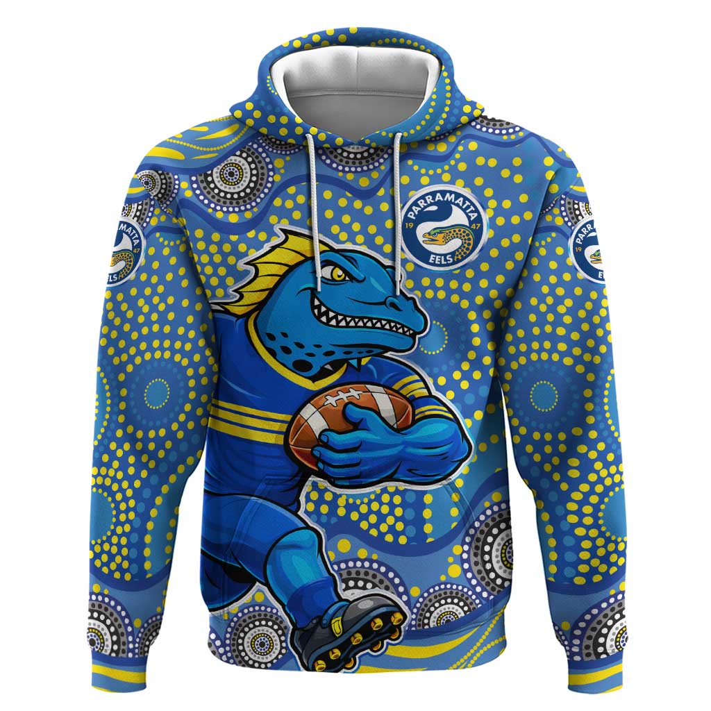 Parramatta Eels Hoodie Aboriginal Dot Pattern - Rugby Mascot Heritage Pride