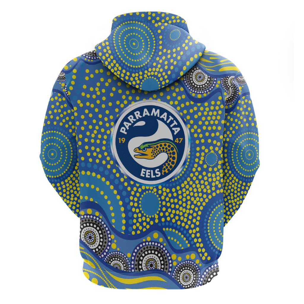 Parramatta Eels Hoodie Aboriginal Dot Pattern - Rugby Mascot Heritage Pride