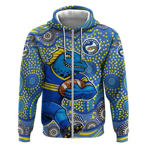 Parramatta Eels Hoodie Aboriginal Dot Pattern - Rugby Mascot Heritage Pride