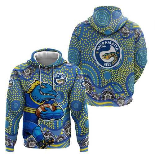 Parramatta Eels Hoodie Aboriginal Dot Pattern - Rugby Mascot Heritage Pride