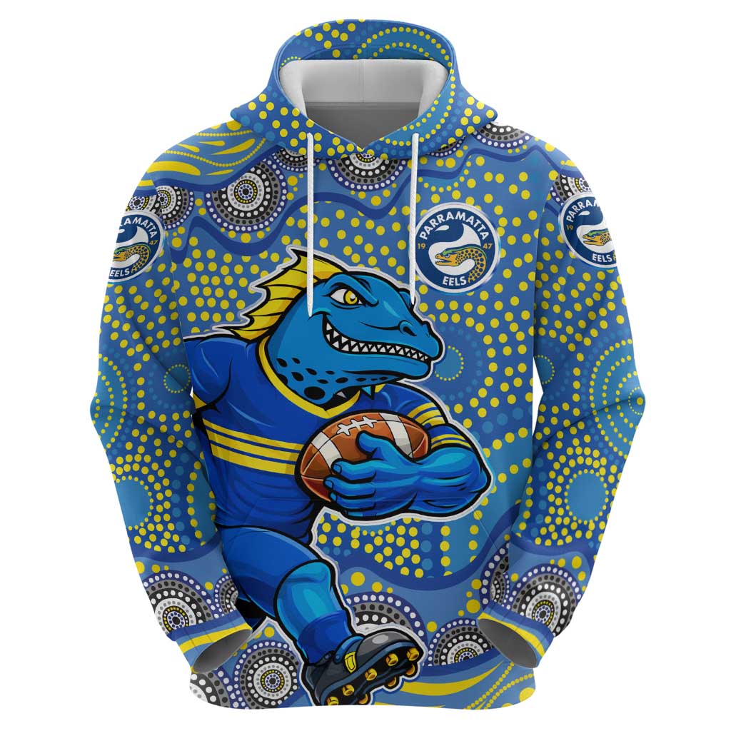 Parramatta Eels Hoodie Aboriginal Dot Pattern - Rugby Mascot Heritage Pride