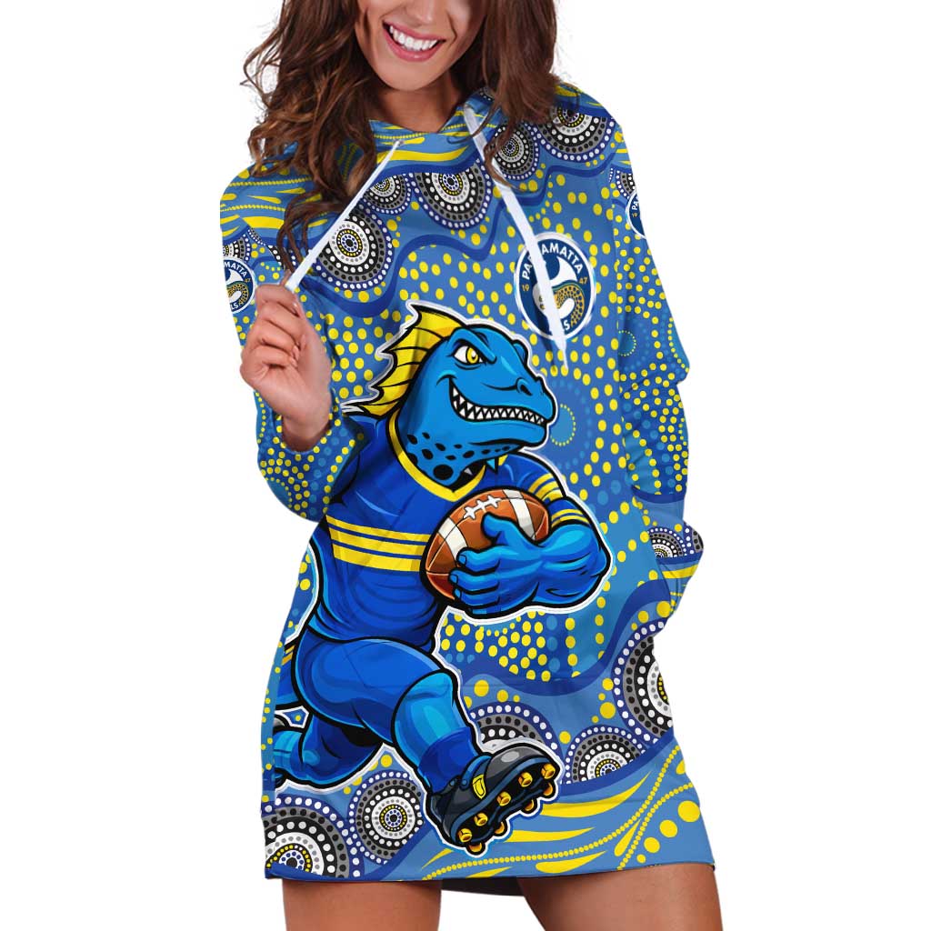 Parramatta Eels Hoodie Dress Aboriginal Dot Pattern - Rugby Mascot Heritage Pride