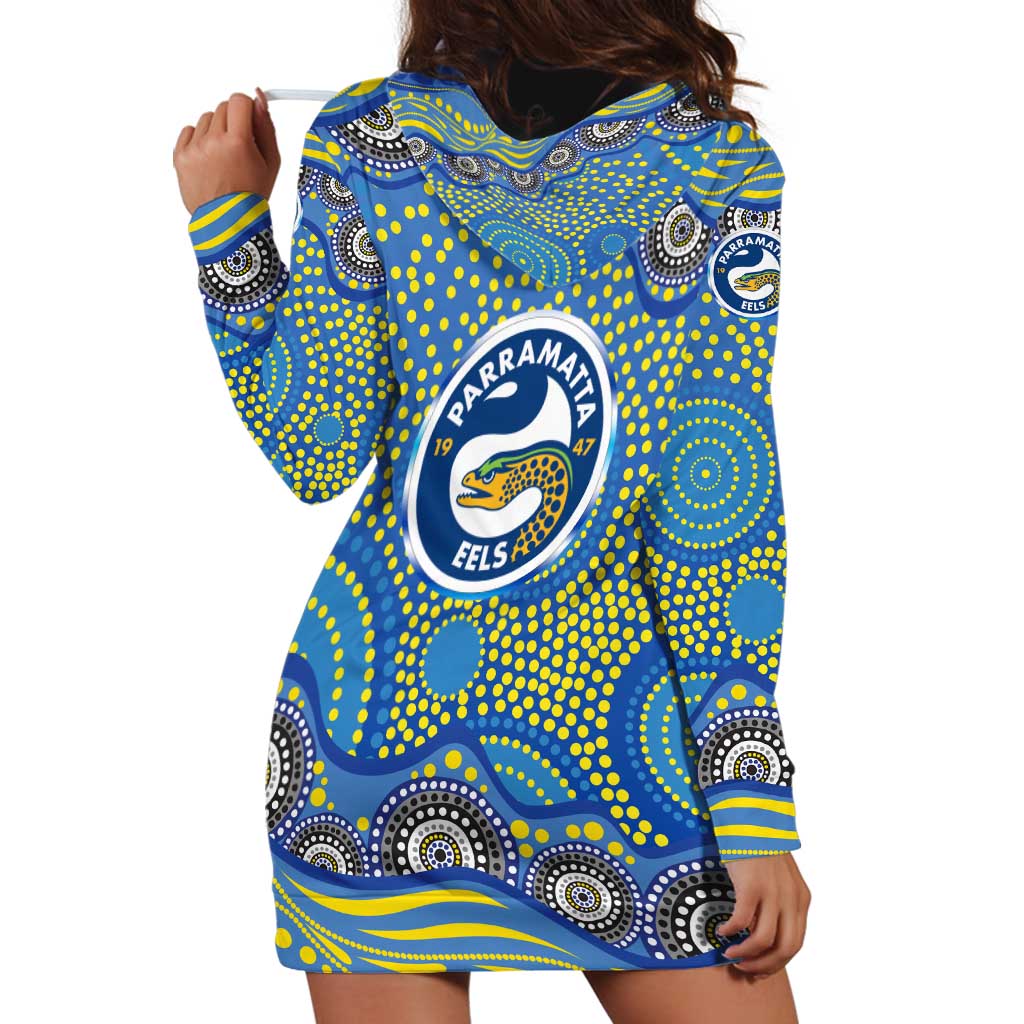 Parramatta Eels Hoodie Dress Aboriginal Dot Pattern - Rugby Mascot Heritage Pride