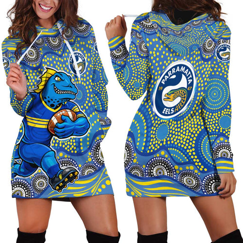 Parramatta Eels Hoodie Dress Aboriginal Dot Pattern - Rugby Mascot Heritage Pride
