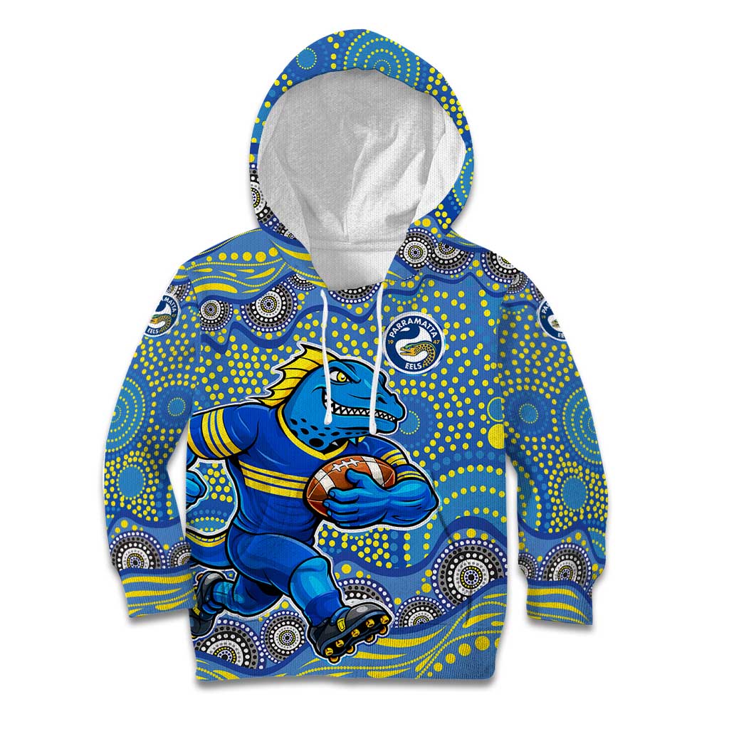 Parramatta Eels Kid Hoodie Aboriginal Dot Pattern - Rugby Mascot Heritage Pride