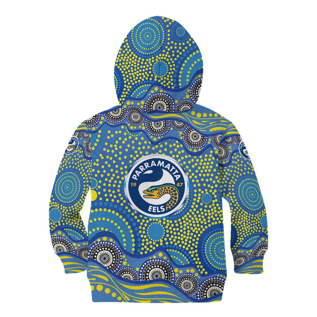 Parramatta Eels Kid Hoodie Aboriginal Dot Pattern - Rugby Mascot Heritage Pride