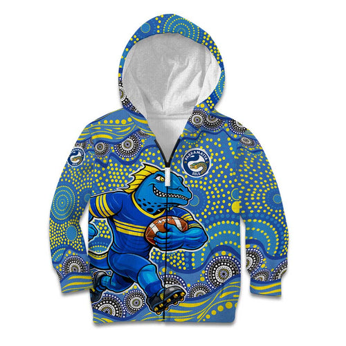 Parramatta Eels Kid Hoodie Aboriginal Dot Pattern - Rugby Mascot Heritage Pride