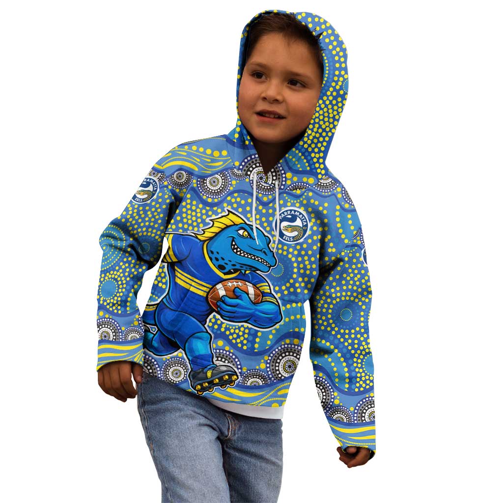 Parramatta Eels Kid Hoodie Aboriginal Dot Pattern - Rugby Mascot Heritage Pride