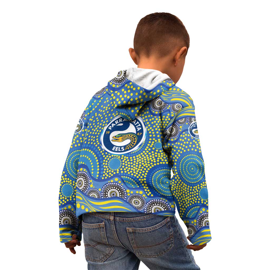 Parramatta Eels Kid Hoodie Aboriginal Dot Pattern - Rugby Mascot Heritage Pride
