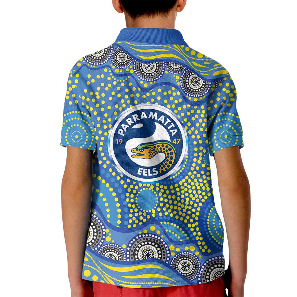 Parramatta Eels Kid Polo Shirt Aboriginal Dot Pattern - Rugby Mascot Heritage Pride