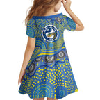 Parramatta Eels Kid Short Sleeve Dress Aboriginal Dot Pattern - Rugby Mascot Heritage Pride