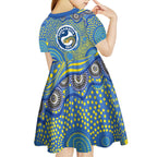 Parramatta Eels Kid Short Sleeve Dress Aboriginal Dot Pattern - Rugby Mascot Heritage Pride