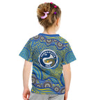 Parramatta Eels Kid T Shirt Aboriginal Dot Pattern - Rugby Mascot Heritage Pride